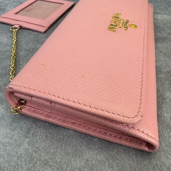 PRADA Saffiano Metal Continental Flap Wallet Orchidea with Small Chain Wallet - Picture 7 of 16